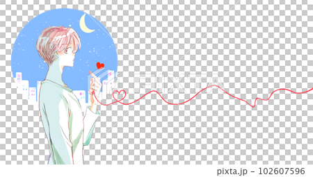 運命の赤い糸を結んだ寂し気な男性 夜 運命の赤い糸を結んだ寂し気な男性 夜 102607596