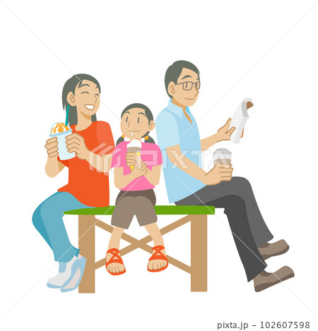 ベンチでくつろぐ家族 ベンチでくつろぐ家族 102607598