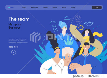 Memphis business illustration - our team, header. Flat style modern outlined vector concept illustration. Group of people, creaw, standing together. Corporate teamwork business metaphor. Memphis business illustration - our team, header. Flat style modern outlined vector concept illustration. Group of people, creaw, standing together. Corporate teamwork business metaphor. 102608898