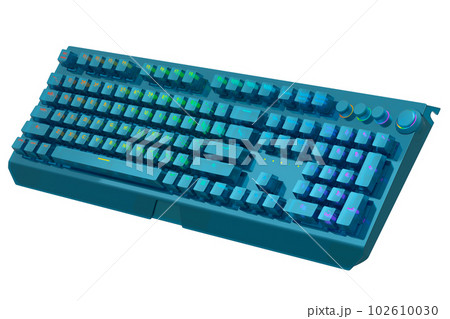 Realistic computer keyboard with blue chrome texture isolated on white Realistic computer keyboard with blue chrome texture isolated on white 102610030