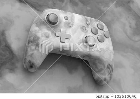 Realistic video game joystick with black marble texture on black background. Realistic video game joystick with black marble texture on black background. 102610040