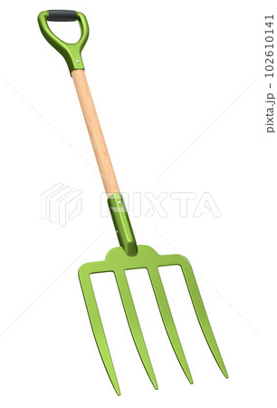 Garden pitchfork with wooden handle for harvesting hay on white background. Garden pitchfork with wooden handle for harvesting hay on white background. 102610141