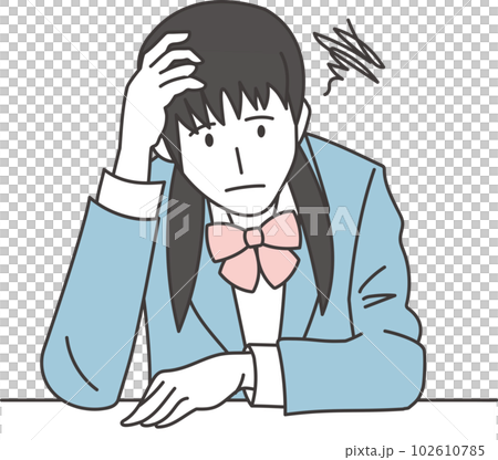 A girl student holding her head and thinking 102610785