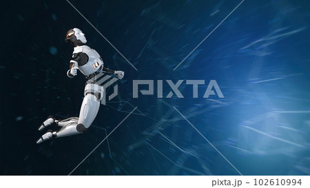 Futuristic world robots are running. Presentation of technology with robots.  3d rendering action of robot. 102610994