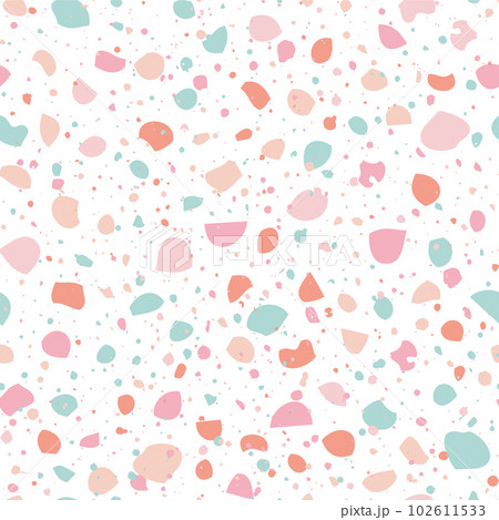 Cute terrazzo stone seamless pattern. Abstract background design with pastel colors. Granite stone floor texture. Millennial modern terrazo minimalist art square backdrop. Colorful shards or sprinkles Cute terrazzo stone seamless pattern. Abstract background design with pastel colors. Granite stone floor texture. Millennial modern terrazo minimalist art square backdrop. Colorful shards or sprinkles 102611533