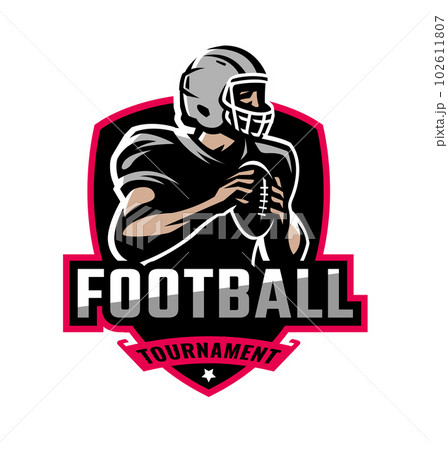 Logo, emblem with an American football player...のイラスト素材