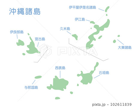 簡略化した沖縄諸島の地図イラスト 簡略化した沖縄諸島の地図イラスト 102611839