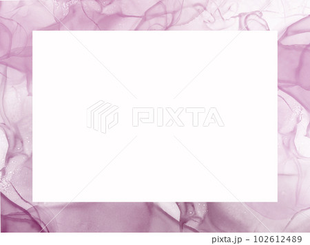 大理石の液体アルコールインク水彩アート絵画のピンクとパープルの抽象的な枠背景（不透明） 102612489