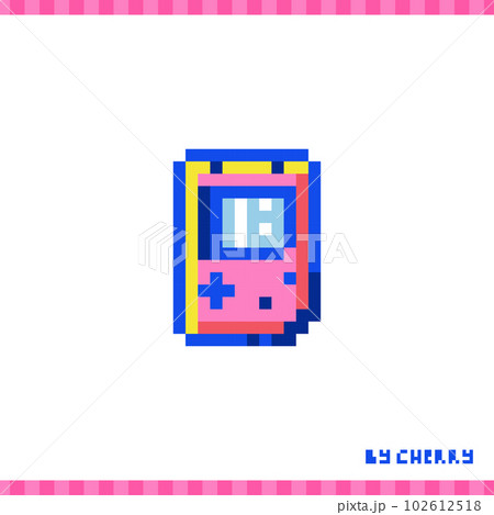 Pixel art retro game console icon. 90s 8bit style illustration of pocket game gadget with screen and buttons. Cute pixel nostalgia sticker 102612518