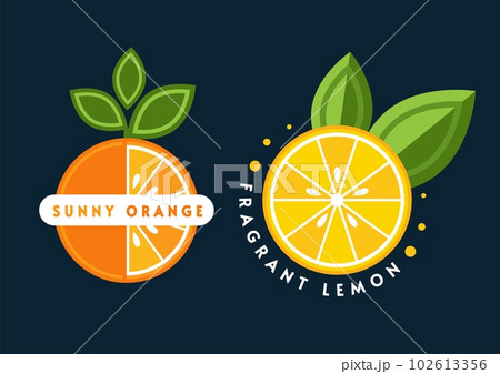 Set of logos with lemon, orange fruits 102613356
