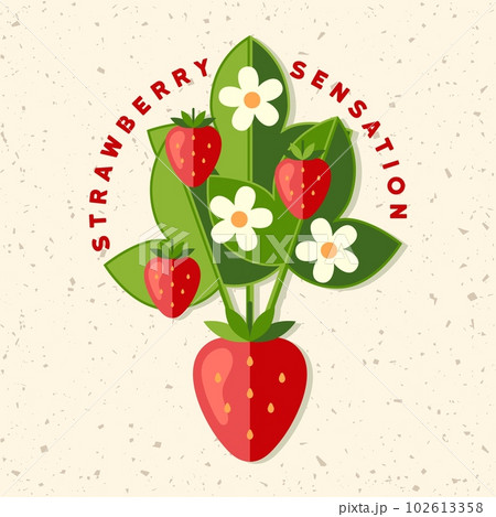 Logo with strawberry bush, flowers, text 102613358