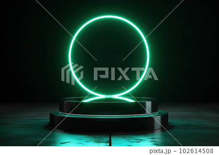 Grunge Street Pedestal with Green Neon Lights and Blank Display. created with Generative AI Grunge Street Pedestal with Green Neon Lights and Blank Display. created with Generative AI 102614508