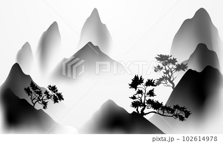 Modern design vector illustration of beautiful Chinese ink landscape painting. Modern design vector illustration of beautiful Chinese ink landscape painting. 102614978