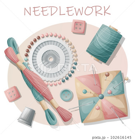 Postcard with sewing tools. Sewing, hobby,...のイラスト素材 [102616145] - PIXTA