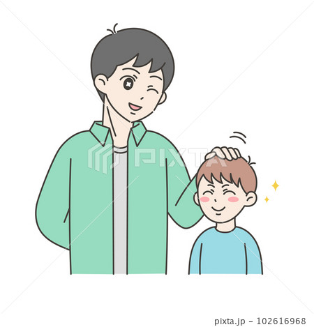お父さんに頭をなでてもらう男の子のイラスト 102616968