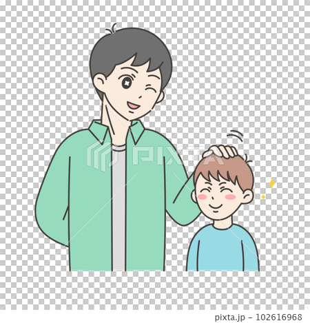 お父さんに頭をなでてもらう男の子のイラスト 102616968