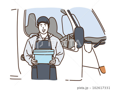 クーラーボックスを持つ宅配スタッフの男性 102617331