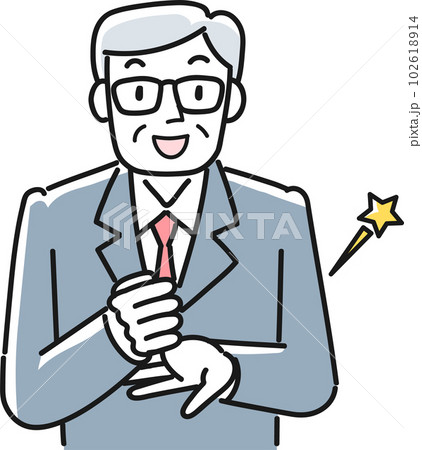 ポンと手を打つスーツを着たシニア男性の上半身のイラスト素材 [102618914] - PIXTA