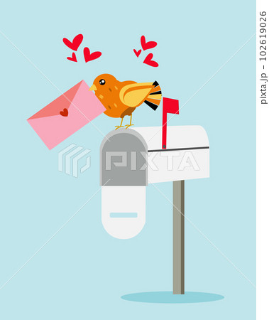 Bird sending love letter at mailbox, conceptual. 102619026
