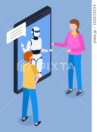 Simulator of online help, chat bot talking with...のイラスト素材 [102619154 ...