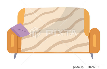 Soft couch with a purple pillow vector illustration. Striped sofa isolated on white background 102619898