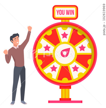 You Win Sign, Man Spinning Fortune Wheel Vector You Win Sign, Man Spinning Fortune Wheel Vector 102619969