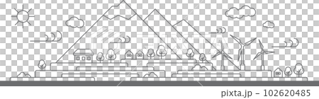 House and wind turbine. Wind power. Landscape flat design concept. Illustration. 102620485