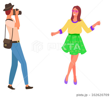 Girl with Flower, Photographer with Photo Camera Girl with Flower, Photographer with Photo Camera 102620709