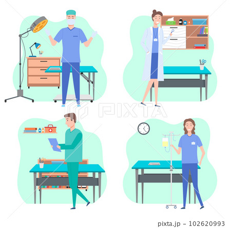 Man and wooman doctors in their workplaces in medical office set. Health protection concept 102620993