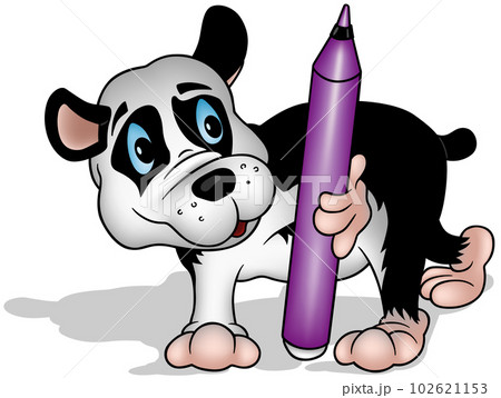 Cute Panda Bear with Holding Purple Marker Cute Panda Bear with Holding Purple Marker 102621153