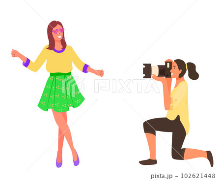 Smart Professional Female Taking Photo Of Woman With Bouquet 102621448