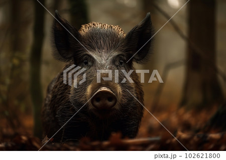 Image of a wild boar in the forest on natural background. Wild Animals. illustration. Generative AI. 102621800