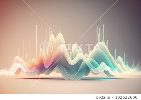 Sound wave vizualisation. Music audio frequencies concept. Abstract background, high tech waves, pastel colors. Generative AI Sound wave vizualisation. Music audio frequencies concept. Abstract background, high tech waves, pastel colors. Generative AI 102622600