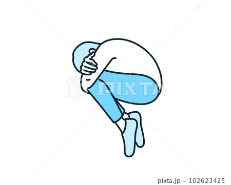 膝を抱える人。孤独に苛まれ蹲る人物のイラスト素材。 102623425