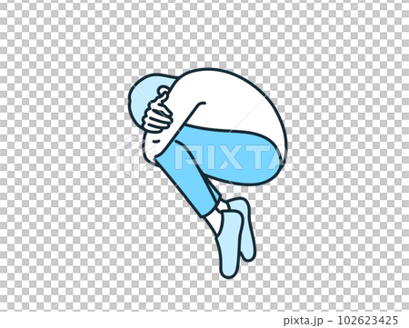 膝を抱える人。孤独に苛まれ蹲る人物のイラスト素材。 102623425