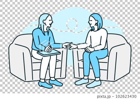 Get back your smile with the support of a counselor. Illustration material of a woman whose anxiety was wiped out by medical treatment. 102623430