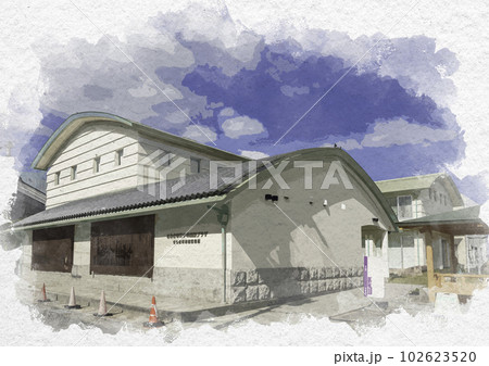 水彩画風　志度　さぬき市青少年交流プラザ　さぬき市志度図書館　香川県さぬき市 102623520