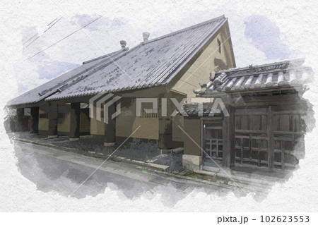 水彩画風　志度　讃岐街道　香川県さぬき市 102623553