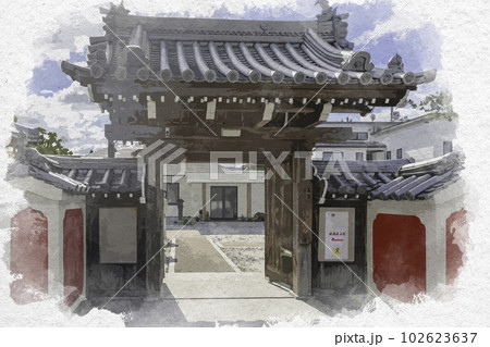 水彩画風 志度 自性院 山門 香川県さぬき市 水彩画風 志度 自性院 山門 香川県さぬき市 102623637