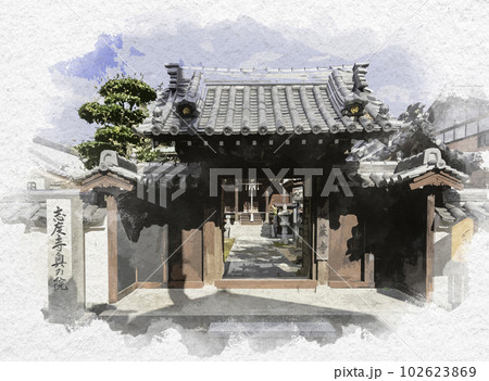 水彩画風　志度　地蔵寺　山門　香川県さぬき市 102623869