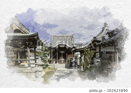 水彩画風　志度　地蔵寺　本堂　香川県さぬき市 102623890