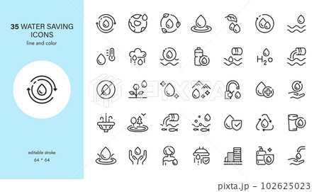 Modern Thin Line Style Water Icons Set: Editable Black Outline Drop Symbols for Web Design and Mobile Apps - Simple Water Pictograms on a White Background. Modern Thin Line Style Water Icons Set: Editable Black Outline Drop Symbols for Web Design and Mobile Apps - Simple Water Pictograms on a White Background. 102625023