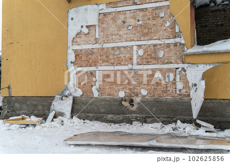 GOSTOMEL, UKRAINE - DECEMBER 02, 2022: Investigation into the theft of Banksy graffiti in Gostomel, Ukraine GOSTOMEL, UKRAINE - DECEMBER 02, 2022: Investigation into the theft of Banksy graffiti in Gostomel, Ukraine 102625856