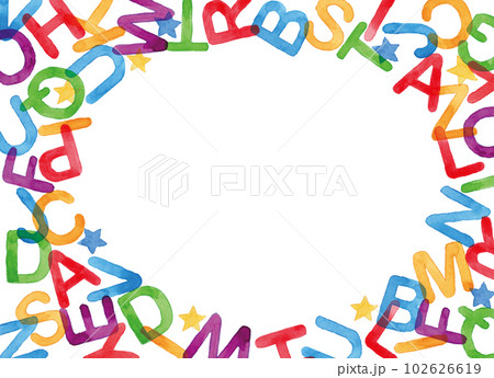 アルファベットの水彩カラフルフレーム A4横 アルファベットの水彩カラフルフレーム A4横 102626619