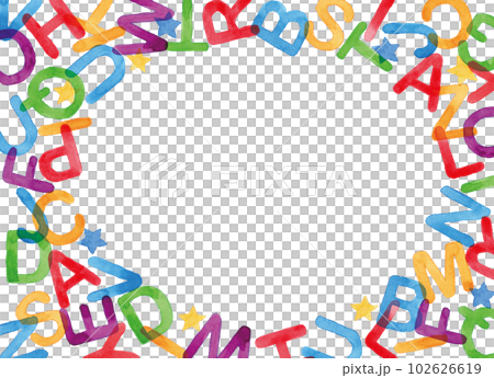 アルファベットの水彩カラフルフレーム A4横 アルファベットの水彩カラフルフレーム A4横 102626619