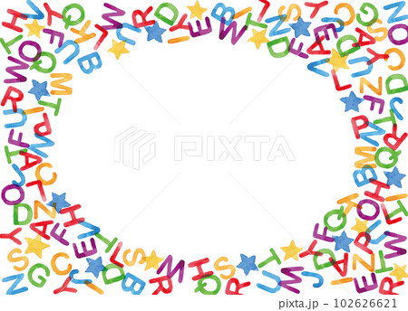 アルファベットの水彩カラフルフレーム A4横 アルファベットの水彩カラフルフレーム A4横 102626621