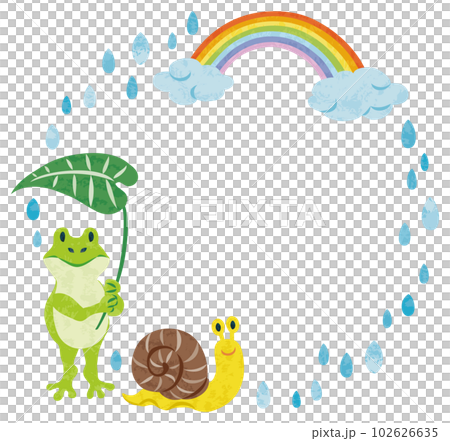 June rainy season frog and rainbow illustration material round frame June rainy season frog and rainbow illustration material round frame 102626635