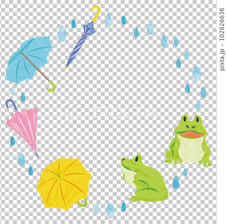 June rainy season frog and umbrella illustration material round frame June rainy season frog and umbrella illustration material round frame 102626636