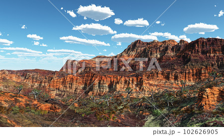 Rocky mountain landscape and blue sky with clouds 102626905
