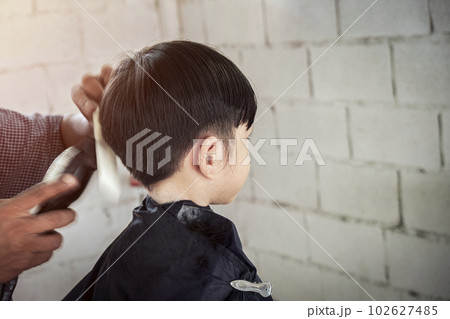 Little Asian Boy Cutting Hair, Copy Space. Little Asian Boy Cutting Hair, Copy Space. 102627485
